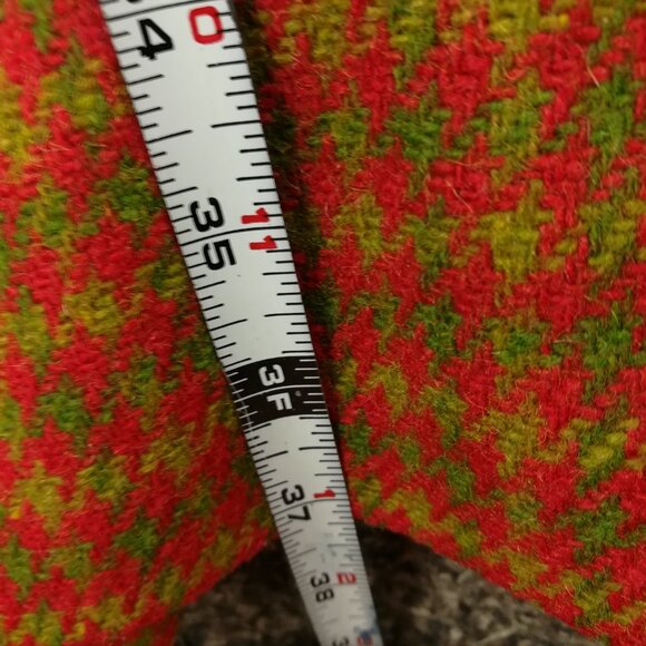 Burberry London Coat Tweed Wool Houndstooth Checked Red Green Long Womens Small - Picture 14 of 14